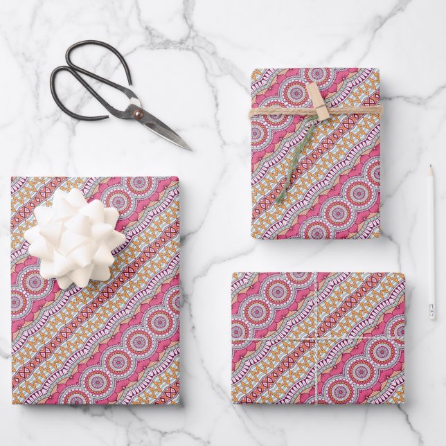 Pink Yellow and White  Circle Mandala    Wrapping  Wrapping Paper Sheet (Front)