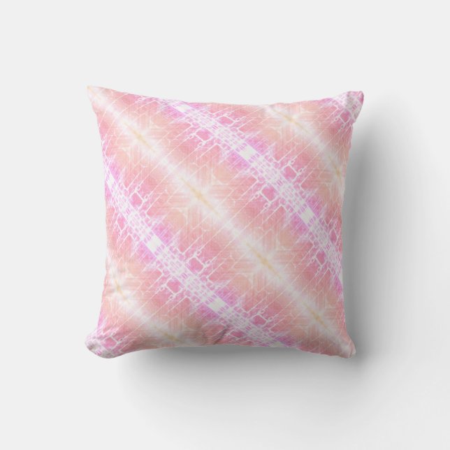 Pink Yellow and White Diagonal Modern Pattern Cushion (Front)