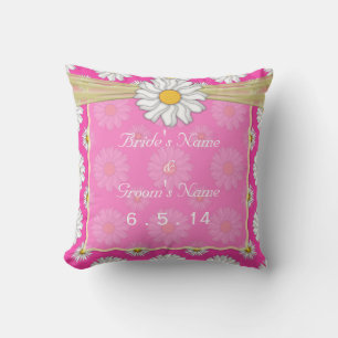 Pink Yellow and White Floral Daisy Wedding Cushion