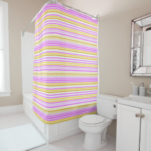 Pink Yellow And White Stripe Shower Curtain