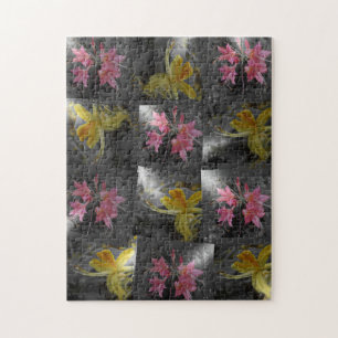 pink , yellow asia blossom in silver jigsaw puzzle