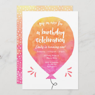 Pink Yellow Balloon Birthday Invitation