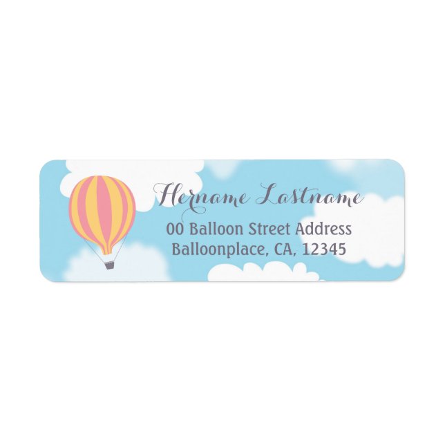 Pink Yellow Balloon Sky Return Address Labels (Front)