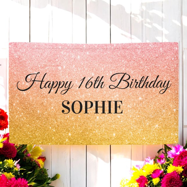 Pink Yellow Birthday Party Glitter  Banner (Creator Uploaded)