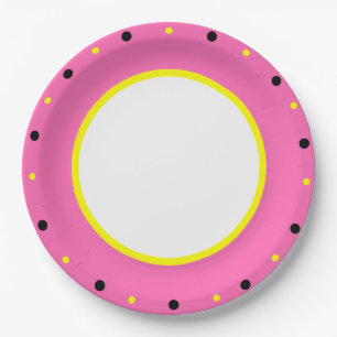 Pink Yellow Black Polka Dots  Paper Plate