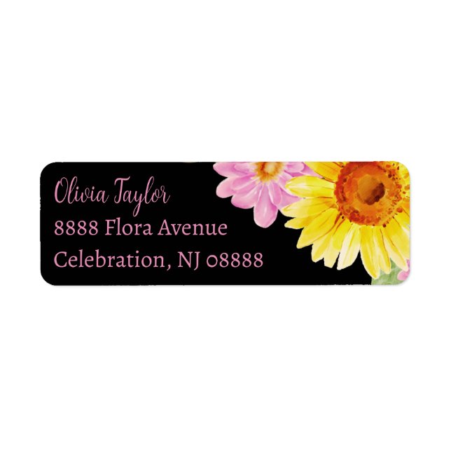 Pink Yellow Black Sunflower Name Return Address (Front)