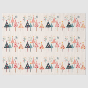 Pink, Yellow, Black, Teal Holiday Trees with Stars Tissue Paper
