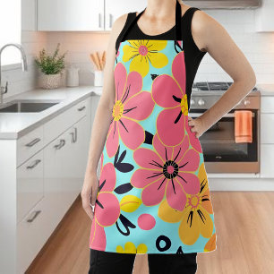 Pink & Yellow Blossoms on Sky Blue-Dopamine Style  Apron