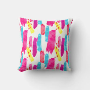 PInk Yellow Blue Abstract Paint Strokes Cushion