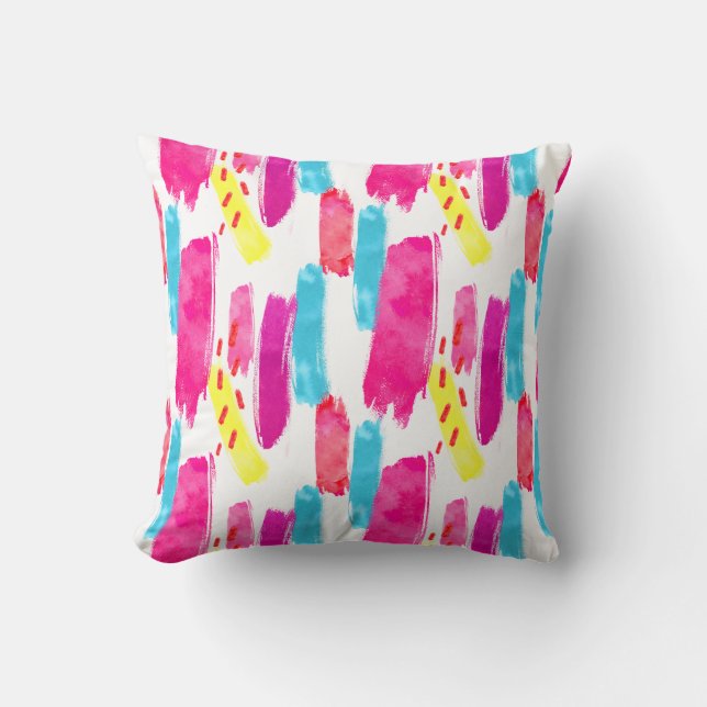 PInk Yellow Blue Abstract Paint Strokes | Cushion (Front)