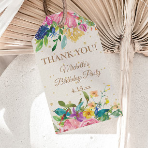 Pink Yellow Blue Floral Birthday Thank You Gift Tags