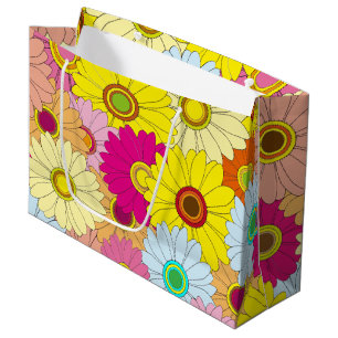 Pink Yellow Blue Flowers Pattern Large Gift Bag