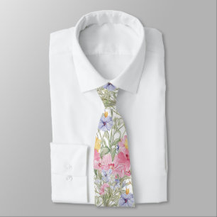 pink yellow blue flowers tie