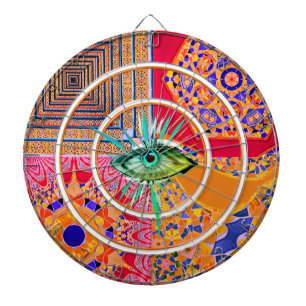 Pink Yellow Blue Geometric Tiles and an Eye  Dartboard