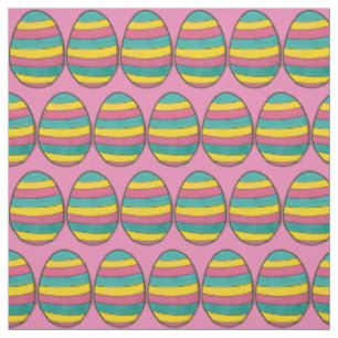 Pink Yellow Blue Happy Easter Egg Hunt Fabric