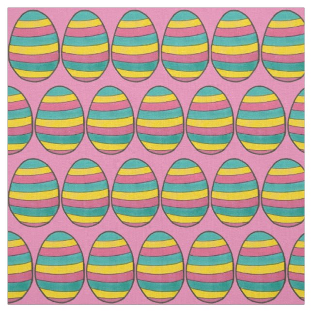 Pink Yellow Blue Happy Easter Egg Hunt Fabric (Swatch)