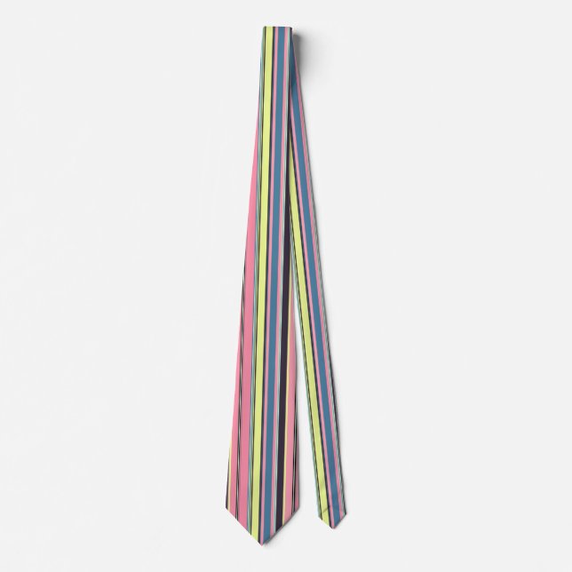 Pink Yellow Blue Purple Vertical Stripe Pattern Tie (Front)