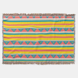 Pink, Yellow, Blue Stripes & Triangles Throw Blanket