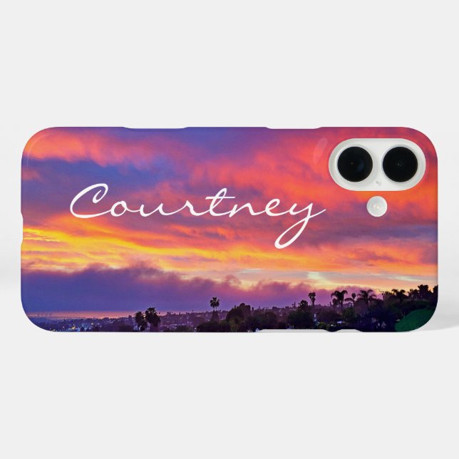 Pink yellow blue sunset clouds add your name bold Case-Mate iPhone case (Back (Horizontal))
