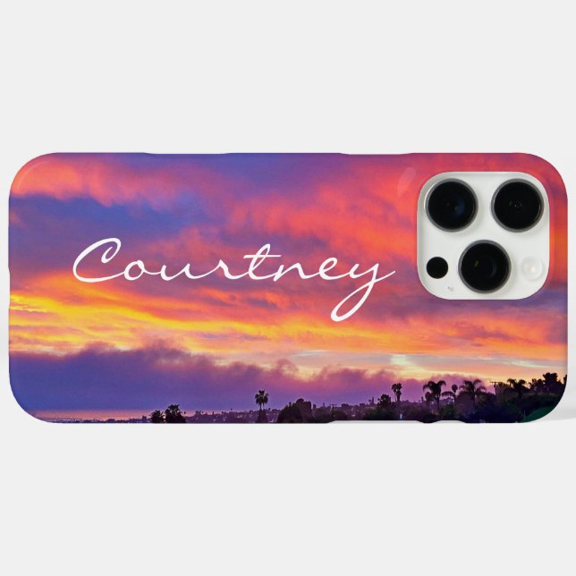Pink yellow blue sunset clouds add your name bold Case-Mate iPhone case (Back (Horizontal))