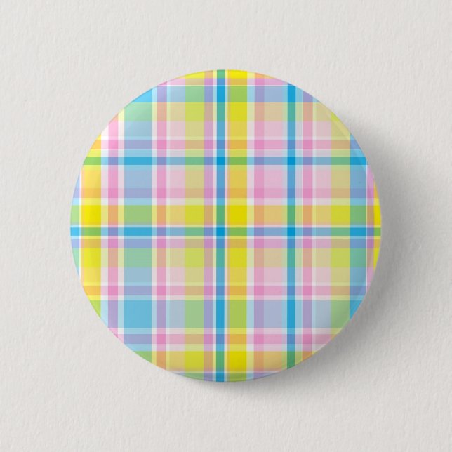 Pink yellow blue tartan pattern accessories trendy 6 cm round badge (Front)