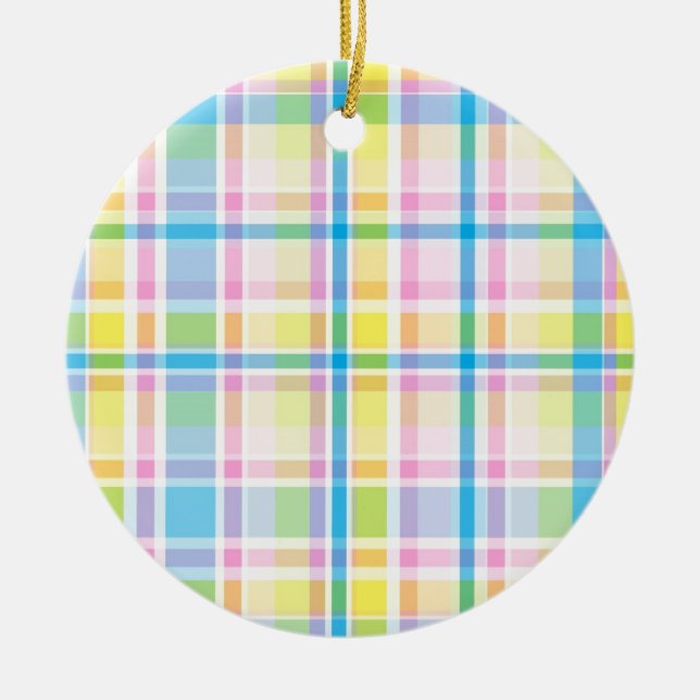 Pink yellow blue tartan pattern accessories trendy ceramic tree decoration (Front)