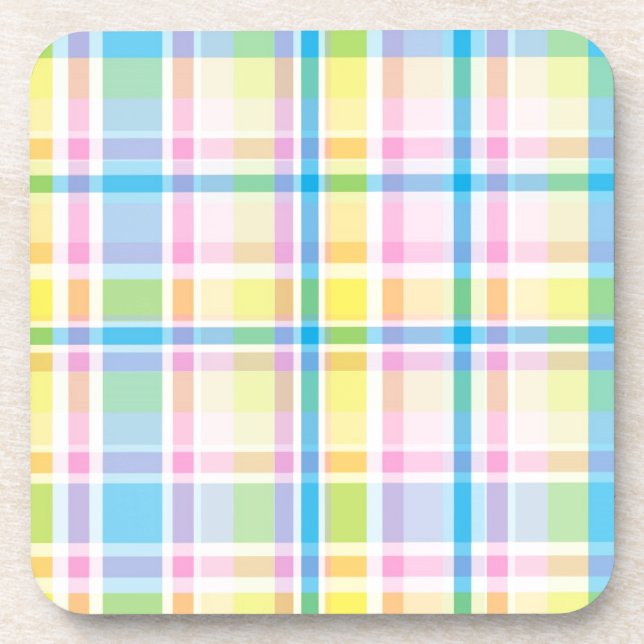 Pink yellow blue tartan pattern accessories trendy coaster (Front)