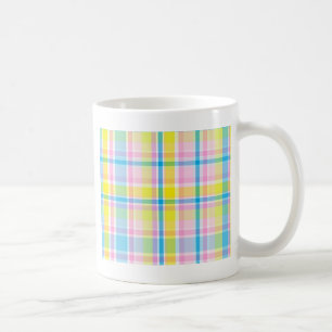 Pink yellow blue tartan pattern accessories trendy coffee mug