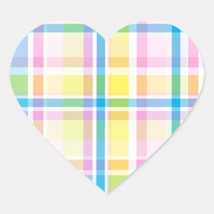 Pink yellow blue tartan pattern accessories trendy heart sticker