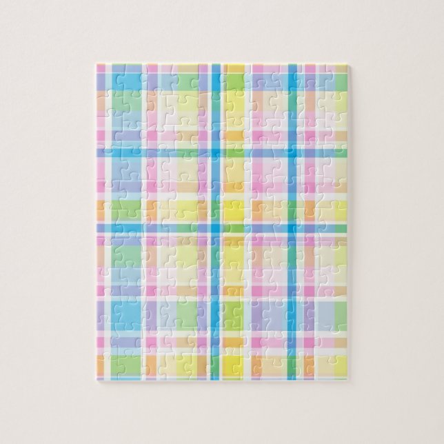 Pink yellow blue tartan pattern accessories trendy jigsaw puzzle (Vertical)
