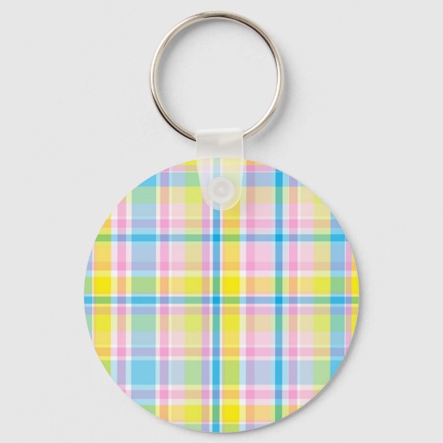 Pink yellow blue tartan pattern accessories trendy key ring (Front)