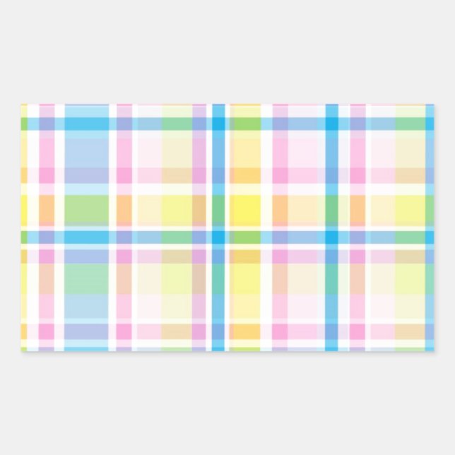 Pink yellow blue tartan pattern accessories trendy rectangular sticker (Front)