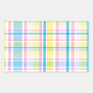 Pink yellow blue tartan pattern accessories trendy rectangular sticker