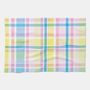 Pink yellow blue tartan pattern accessories trendy tea towel