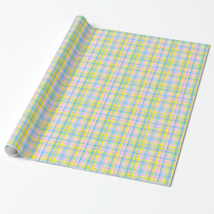 Pink yellow blue tartan pattern accessories trendy wrapping paper