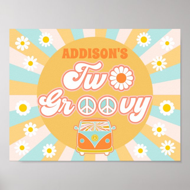Pink Yellow Blue Two Groovy Retro Girls Bedroom Poster (Front)
