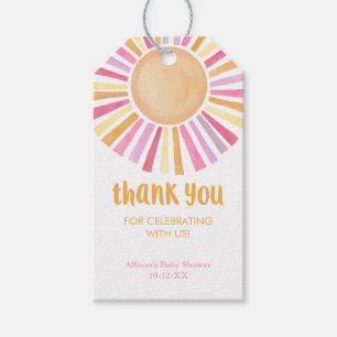 Pink yellow Boho sunshine sun girl baby shower Gift Tags