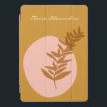 Pink Yellow Botanical Nature Personalised Name iPad Pro Cover<br><div class="desc">This stylish custom iPad cover features a minimalist botanical illustration in a beautiful autumn shade of mustard yellow on an abstract shapes background in blush pink. Personalise it with your name. Great gift idea!</div>