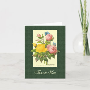Pink Yellow Botanical Roses Thank You Card