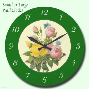 Pink Yellow Botanical Roses with Numbers Clock
