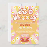 Pink Yellow Brown Two Groovy Retro 2nd Birthday 