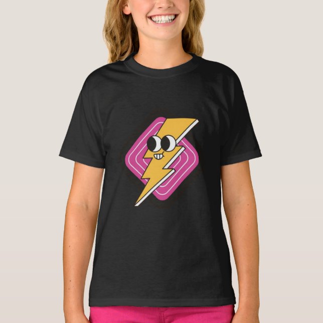 Pink yellow cartoon style tshirt Black colours fun (Front)