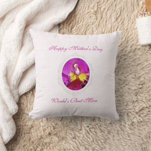 Pink Yellow Cattleya Mother's Day Throw Pillow