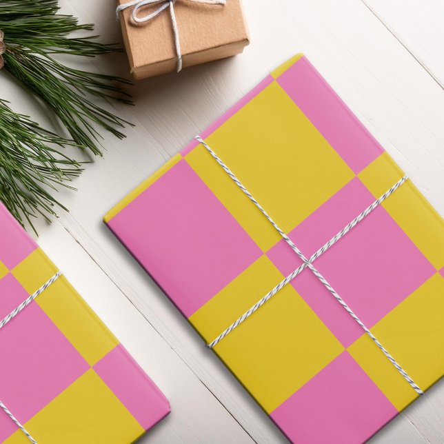 Pink Yellow Chequered Pattern Wrapping Paper Sheet (Creator Uploaded)