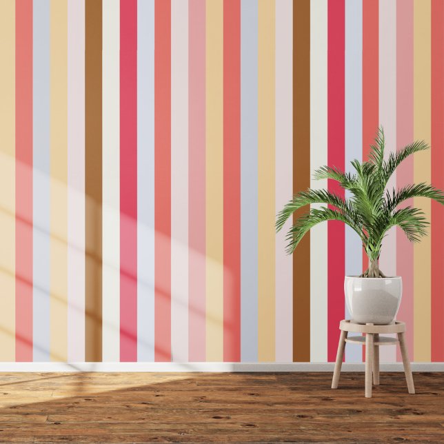 Pink Yellow Circus Awning Stripe Wallpaper (Circus awning summer stripes wallpaper)