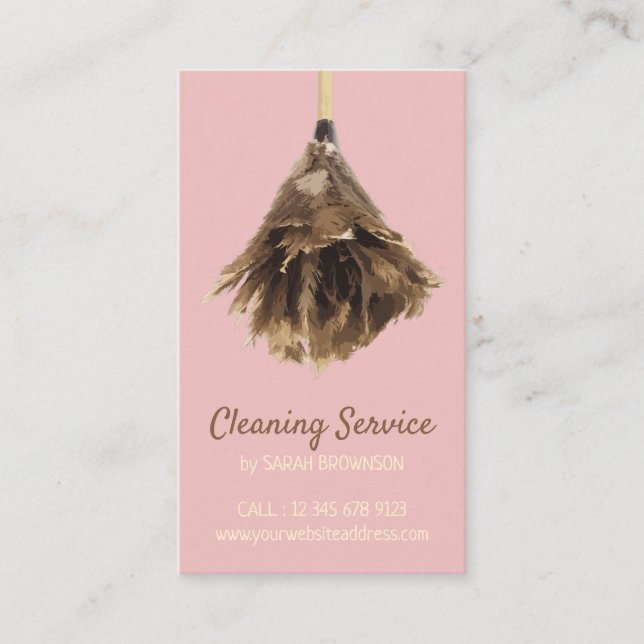 Pink Yellow Cleaning service maid janitorial Business Card (Front)