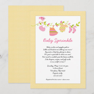 Pink Yellow Clothesline baby sprinkle invitations