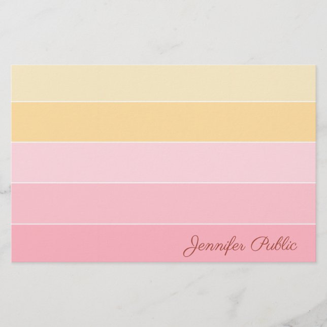 Pink Yellow Colour Harmony Handwriting Script Name Stationery (Front)