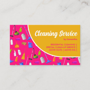 Pink Yellow Colour House Cleaning Tools Business Card