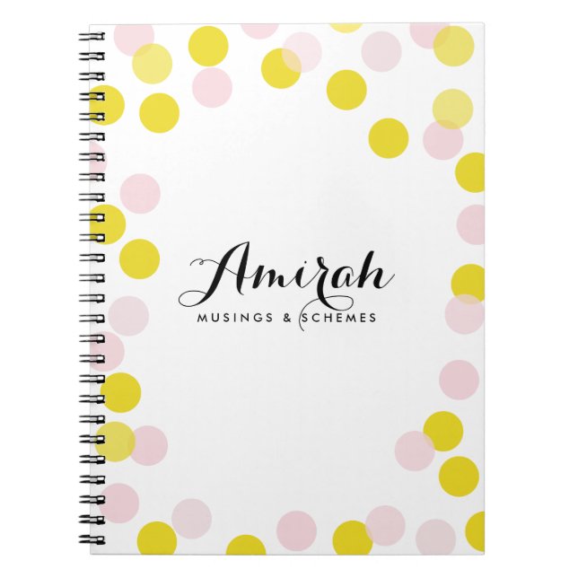 Pink & Yellow Confetti Polka Dots Custom Notebook (Front)